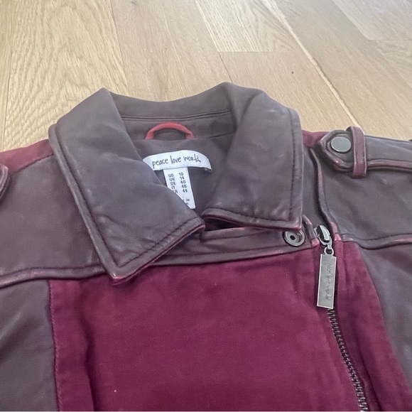 Peace Love World maroon leather moto bomber jacket, women’s size 10 - Picture 7 of 15